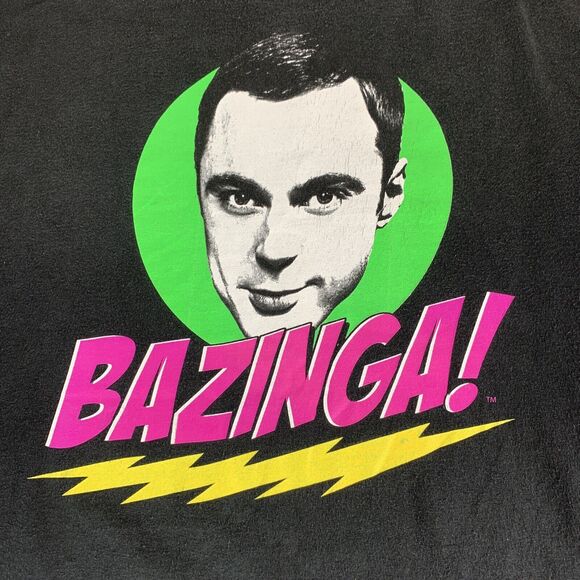The Big Bang Theory Mens T Shirt Large Bazinga! Print Black Sheldon Crew Neck - Picture 2 of 6